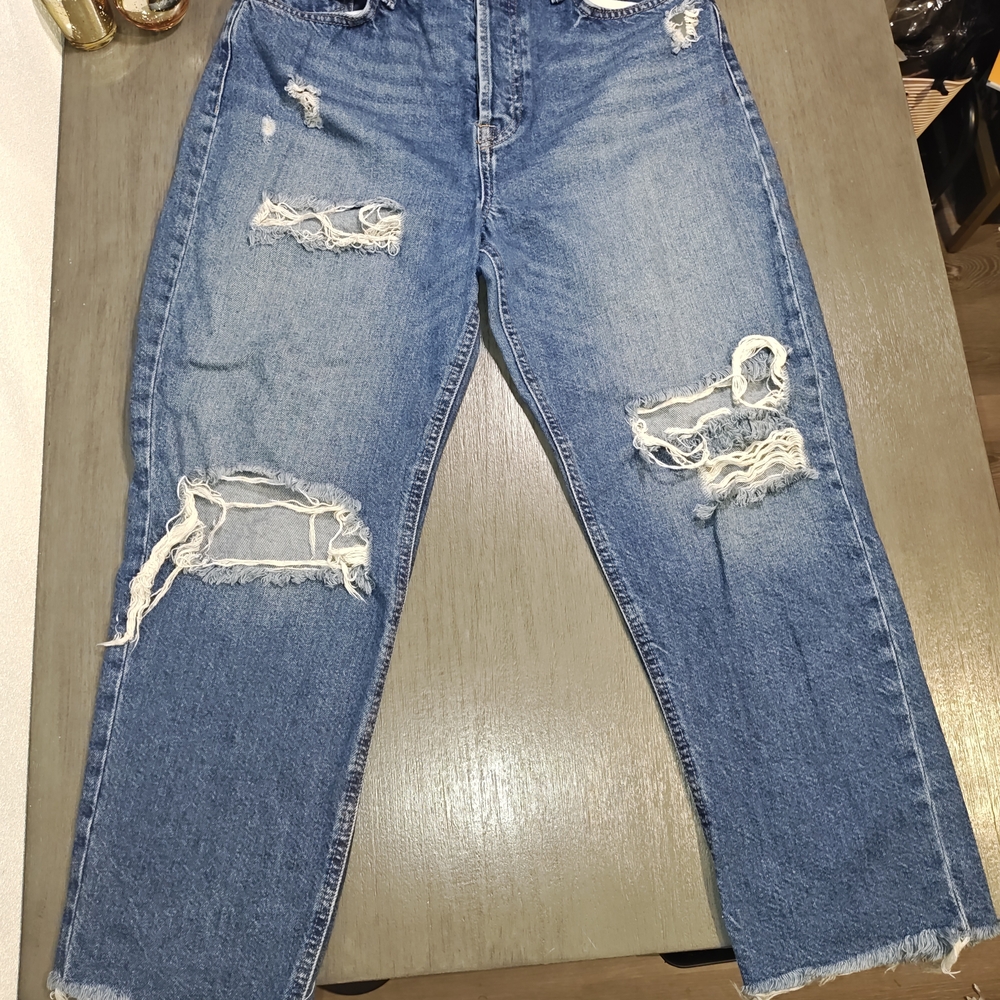 Forever 21 Woman Jeans,Blue Distressed, Size 29,High Rise ,Button Closure